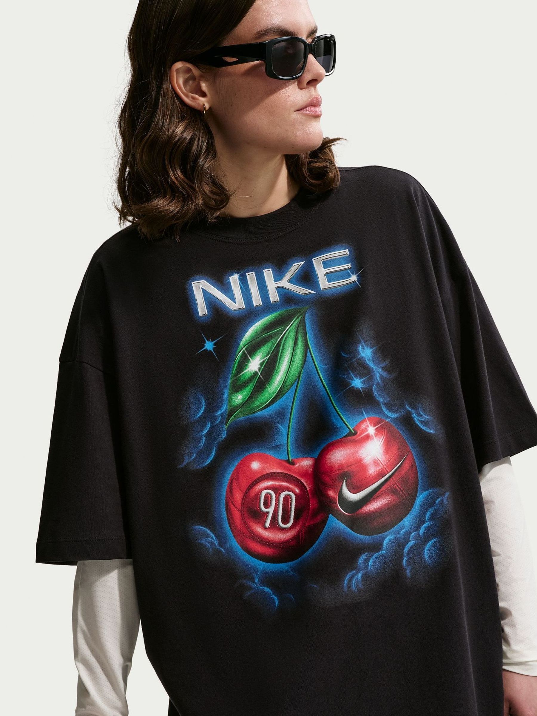 Buy Nike Black Cherry Graphic Oversized T-Shirt from the Next UK
