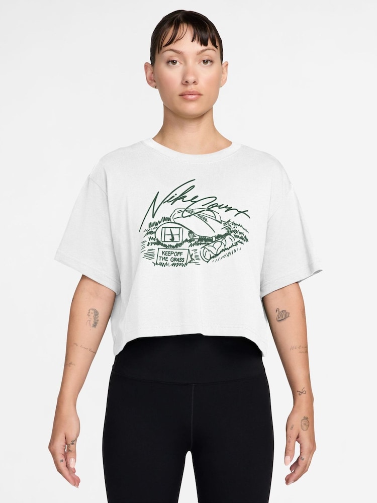 Nike White Court Graphic Cropped Tennis T-Shirt - Image 1 of 3
