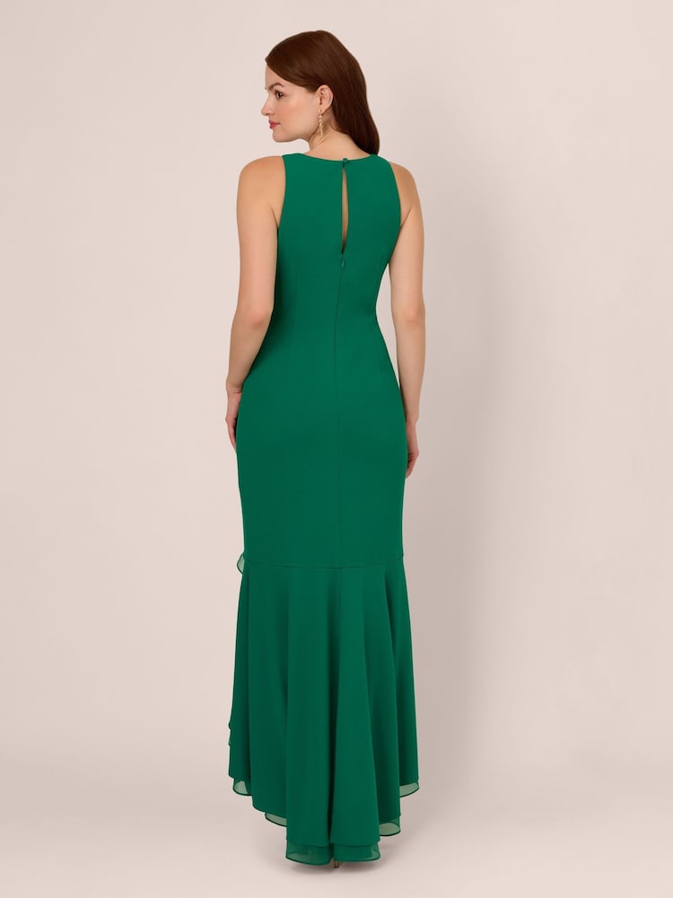 Adrianna Papell Green Ruffle Crepe Halter Gown - Image 2 of 7