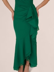 Adrianna Papell Green Ruffle Crepe Halter Gown - Image 3 of 7
