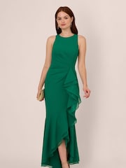 Adrianna Papell Green Ruffle Crepe Halter Gown - Image 5 of 7