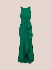 Adrianna Papell Green Ruffle Crepe Halter Gown - Image 6 of 7
