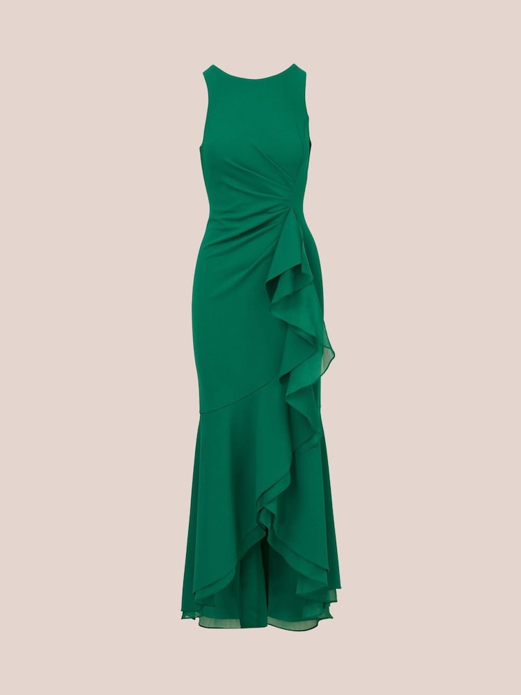 Buy Adrianna Papell Green Ruffle Crepe Halter Gown from Next USA Buy Adrianna Papell Green Ruffle Crepe Halter Gown from Next USA