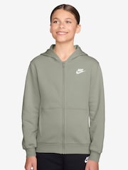 Nike Spruce Fog Grey Club Fleece Zip Through Hoodie - Image 1 of 3