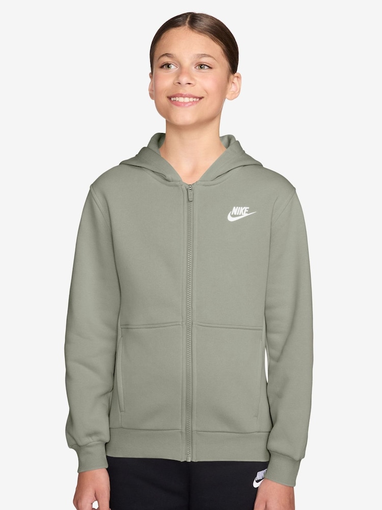 Nike Spruce Fog Grey Club Fleece Zip Through Hoodie - Image 1 of 3