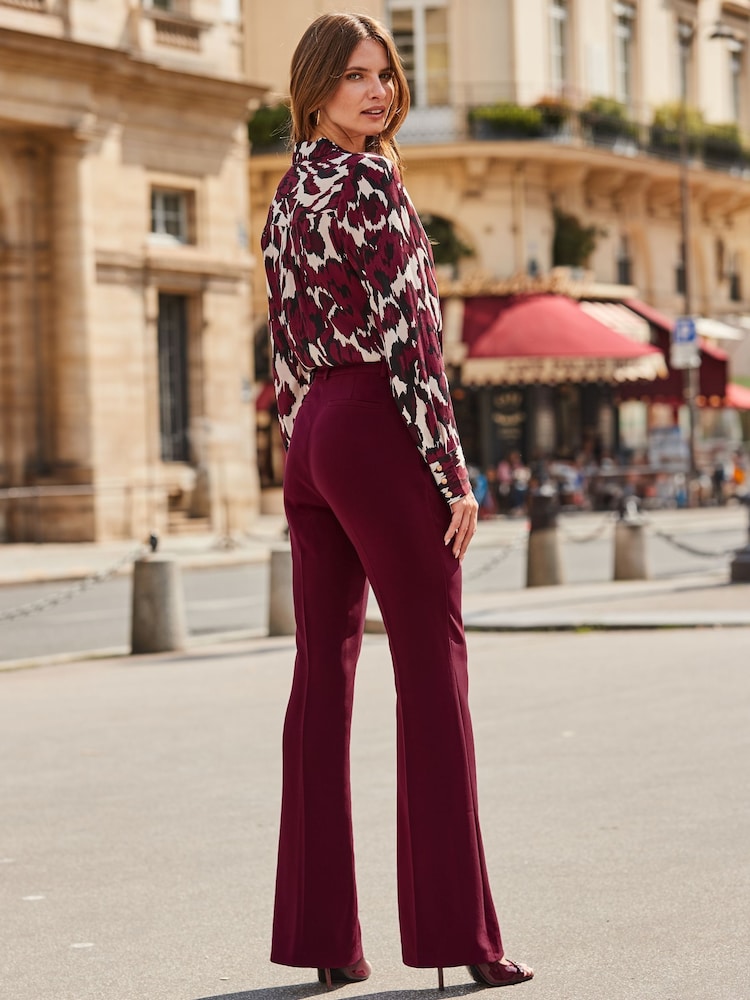Sosandar Red Kick Flare Trousers - Image 2 of 5 Sosandar Red Kick Flare Trousers - Image 2 of 5