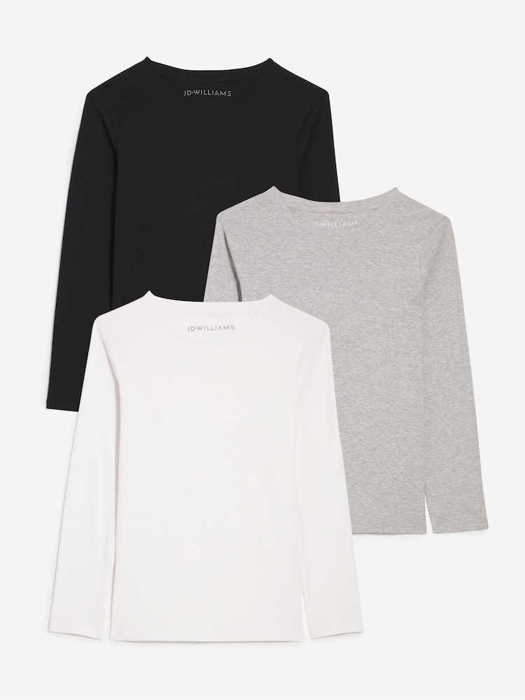 JD Williams Black 3 Pack Crew Neck Long Sleeve Tops - Image 1 of 4