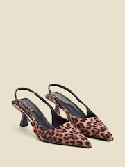 Sosandar Brown Leopard Print Kitten Heel Slingback Court Shoes - Image 1 of 5
