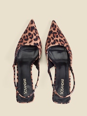 Sosandar Brown Leopard Print Kitten Heel Slingback Court Shoes - Image 4 of 5