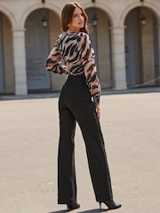 Sosandar Brown Abstract Print Wrap Front Top - Image 2 of 5