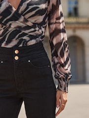 Sosandar Brown Abstract Print Wrap Front Top - Image 4 of 5