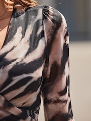 Sosandar Brown Abstract Print Wrap Front Top - Image 5 of 5