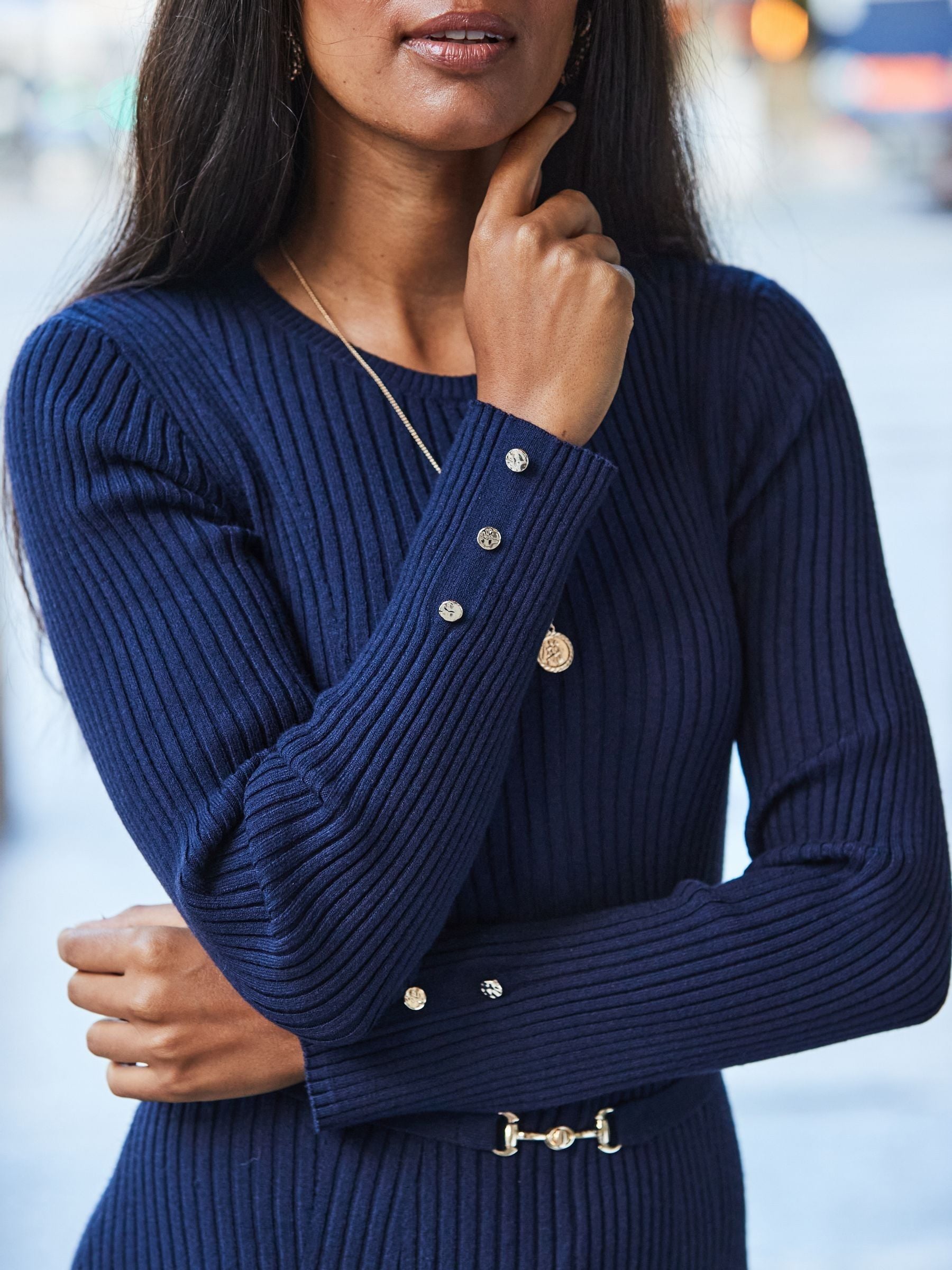 Buy Sosandar Blue Ribbed Knit Fit & Flare Dress from the Next UK