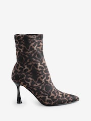 Sosandar Black Leopard Print Flared Heel Sock Boots - Image 1 of 1