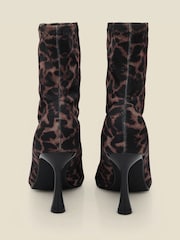Sosandar Black Leopard Print Flared Heel Sock Boots - Image 3 of 4