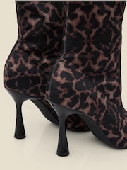 Sosandar Black Leopard Print Flared Heel Sock Boots - Image 4 of 4