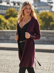 Sosandar Red Longline Belted Cardigan - Image 4 of 5