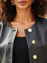 Sosandar Black Collarless Leather Jacket With Gold Buttons - Image 2 of 5