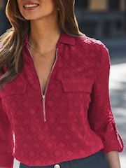 Sosandar Pink Textured Zip Front Tunic - Image 4 of 4