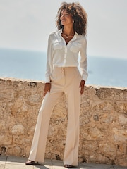 Sosandar White Luxe Gold Detail Fluid Shirt - Image 3 of 5