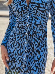 Sosandar Blue Aztec Print Ruched Front Shirt Dress - Image 3 of 5