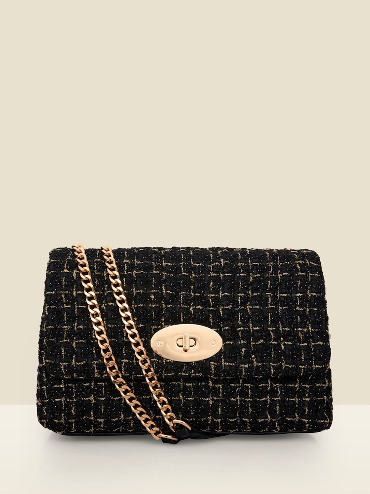 Sosandar Black Metallic Quilted Clasp Detail Cross-Body Bag - Image 1 of 4 Sosandar Black Metallic Quilted Clasp Detail Cross-Body Bag - Image 1 of 4
