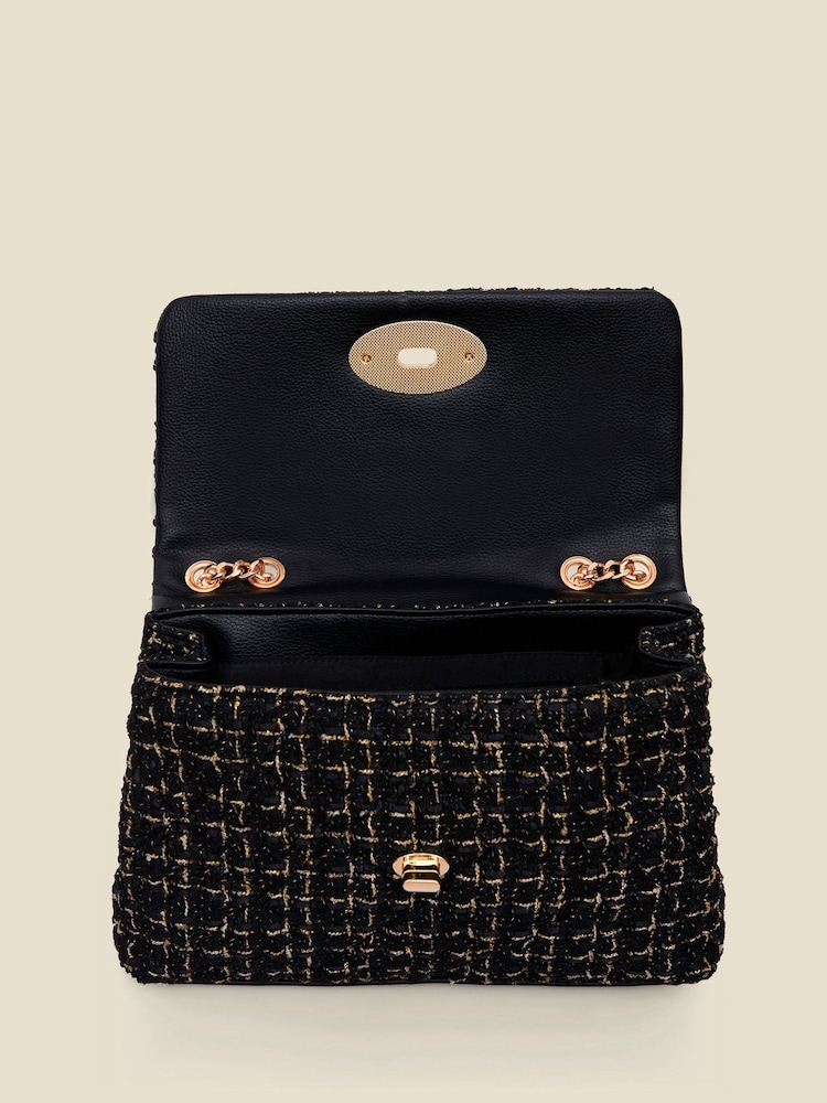 Sosandar Black Metallic Quilted Clasp Detail Cross-Body Bag - Image 4 of 4 Sosandar Black Metallic Quilted Clasp Detail Cross-Body Bag - Image 4 of 4