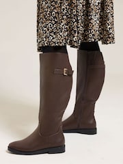 Yours Curve Brown Extra-Wide Fit Metal Buckle Rider Boots - Image 1 of 5