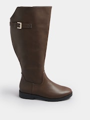 Yours Curve Brown Extra-Wide Fit Metal Buckle Rider Boots - Image 2 of 5
