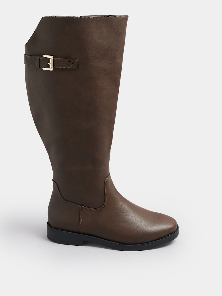 Yours Curve Brown Extra-Wide Fit Metal Buckle Rider Boots - Image 2 of 5