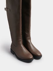 Yours Curve Brown Extra-Wide Fit Metal Buckle Rider Boots - Image 3 of 5