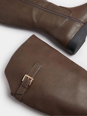 Yours Curve Brown Extra-Wide Fit Metal Buckle Rider Boots - Image 5 of 5