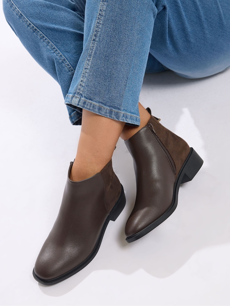 Yours Curve Brown Extra Wide Fit Extra-Wide Fit Metal Trim Ankle Boots - Image 1 of 5