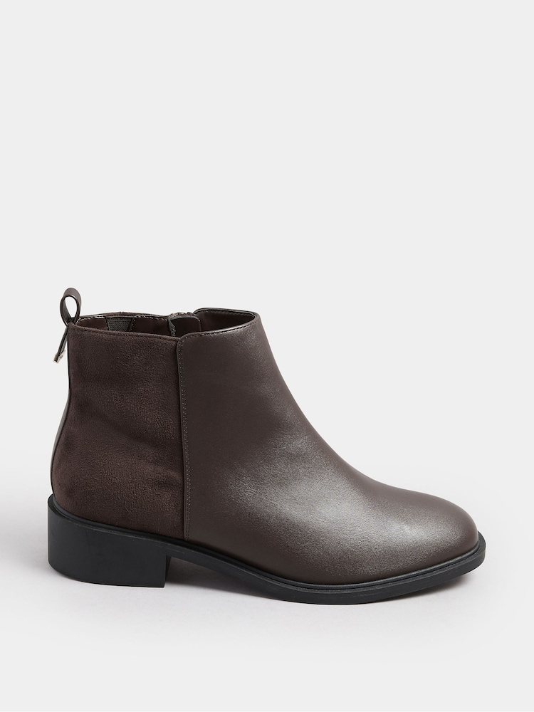 Yours Curve Brown Extra Wide Fit Extra-Wide Fit Metal Trim Ankle Boots - Image 2 of 5