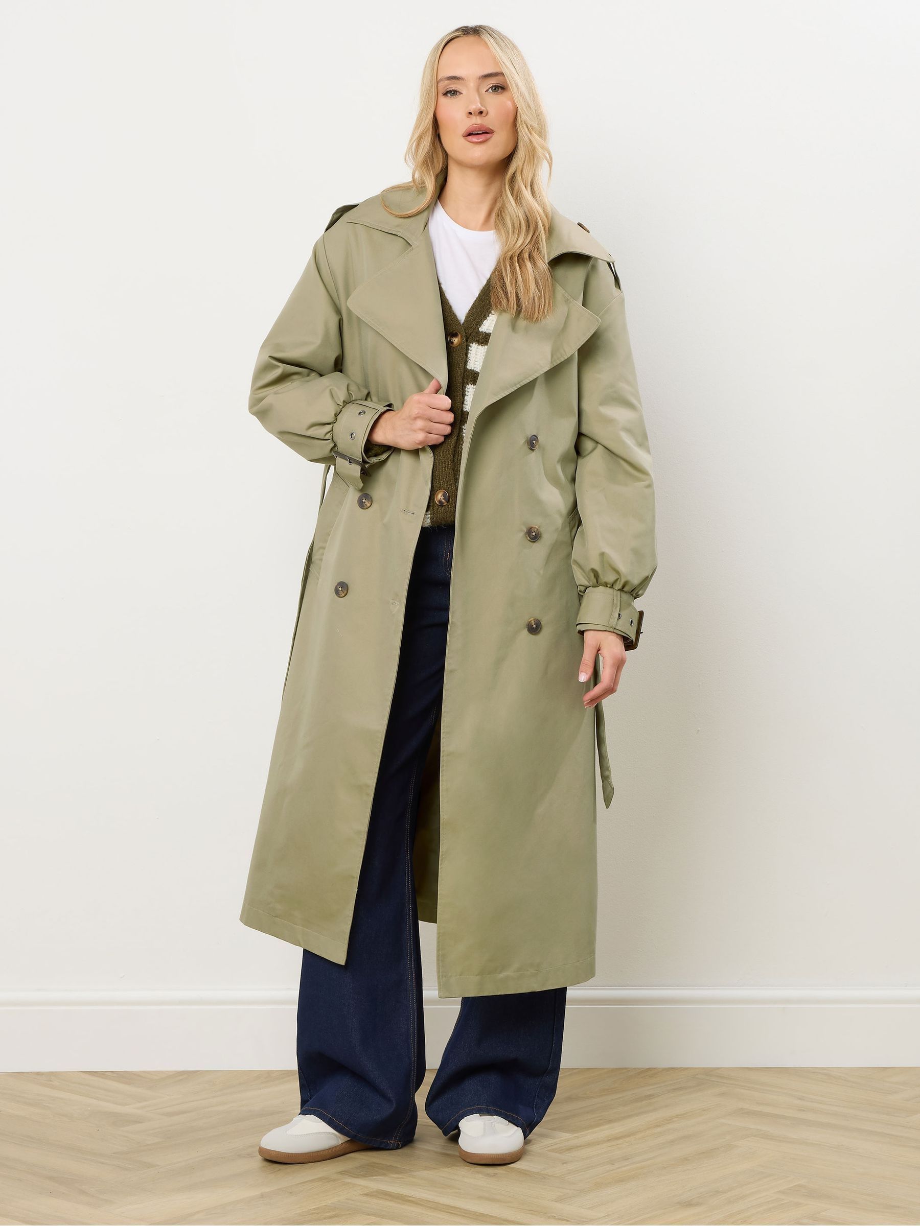 Buy Long Tall Sally Green Balloon Sleeve Trench Coat from the Next