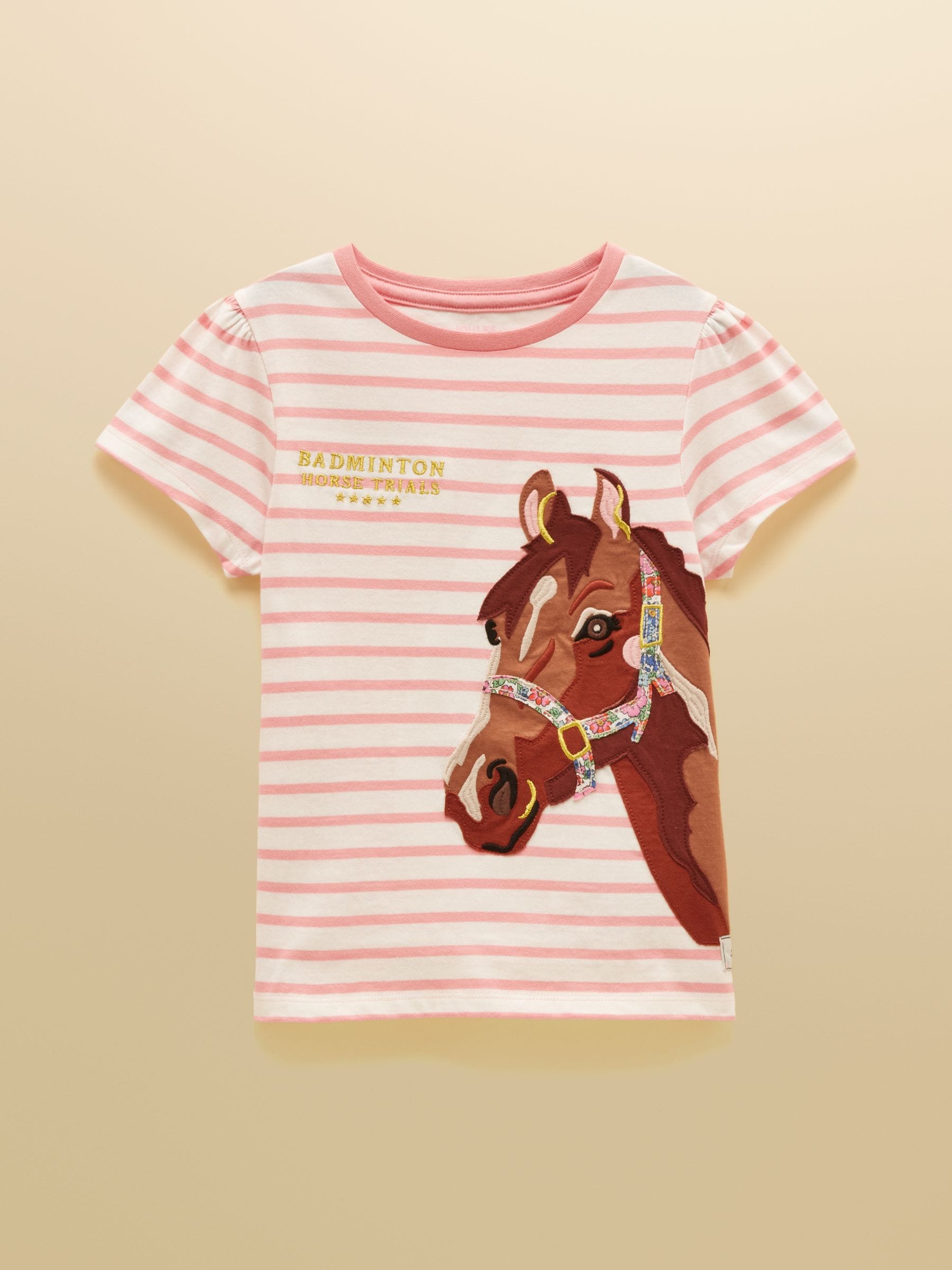 Buy Joules Official Badminton Pink & Cream Stripe Horse Applique T