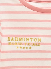Joules Official Badminton Pink & Cream Stripe Horse Applique T-shirt - Image 3 of 6