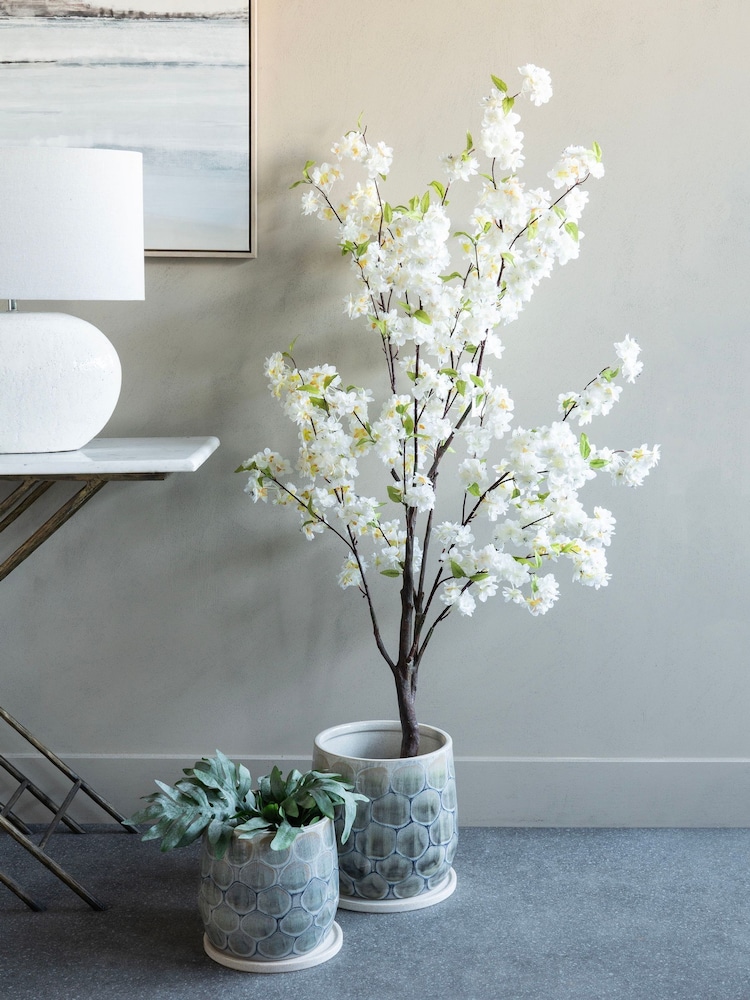 Libra Interiors White Faux Cherry Blossom Plant 4.6ft - Image 1 of 4