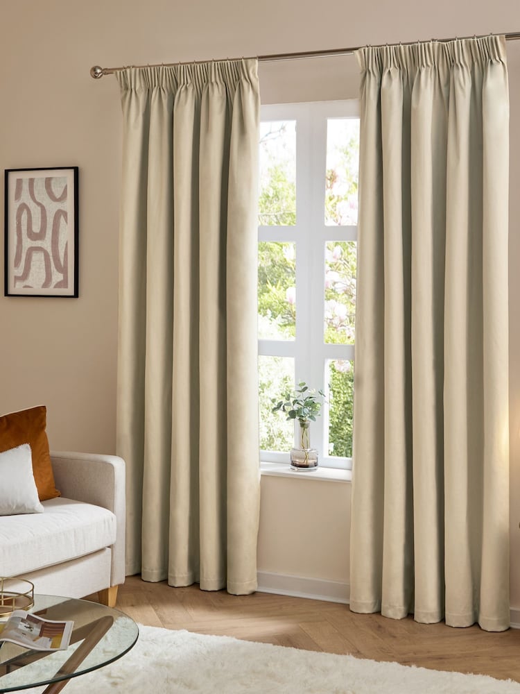 Furn Natural The Ultimate Velvet 100% Blackout Pencil Pleat Curtains - Image 1 of 6 Furn Natural The Ultimate Velvet 100% Blackout Pencil Pleat Curtains - Image 1 of 6