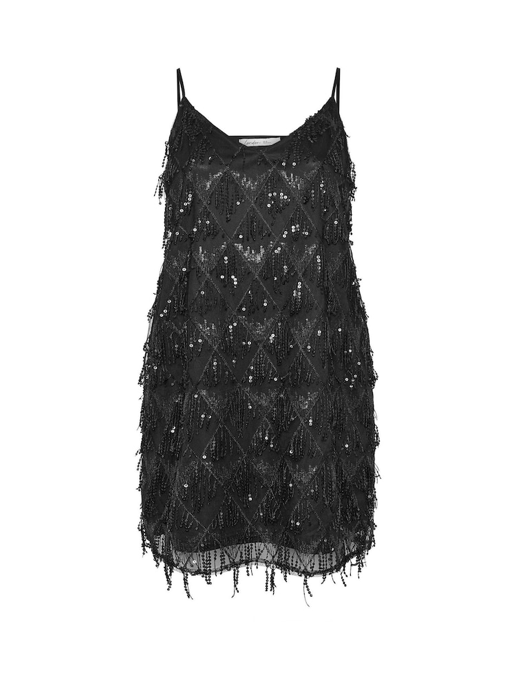 Yours Curve Black London Sequin Diamante Tassle Slip Dress - Image 5 of 5 Yours Curve Black London Sequin Diamante Tassle Slip Dress - Image 5 of 5