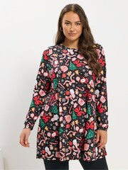 Yours Curve Black Novelty Swing Tunic - Image 1 of 5