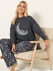 Yours Curve Grey Night Sky Long Sleeve Wide Leg Pyjamas Gift Set - Image 1 of 6