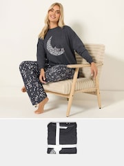 Yours Curve Grey Night Sky Long Sleeve Wide Leg Pyjamas Gift Set - Image 4 of 6