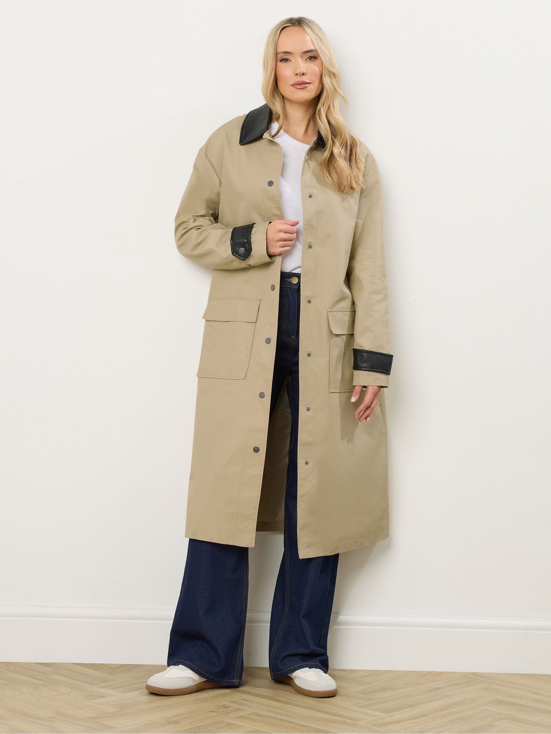 Next：日本 Long Tall Sally ロングライン フェイクレザー 襟 コート