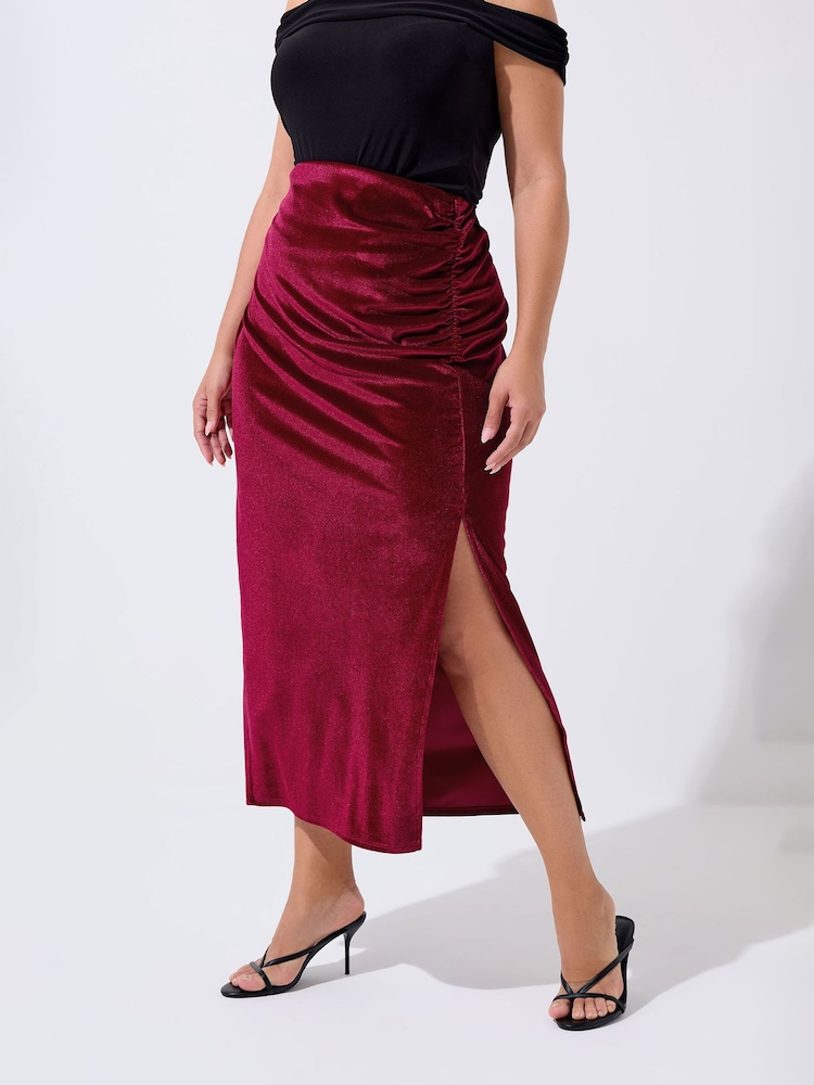 Yours Curve Red Limited Velvet Skirt - Image 1 of 5 Yours Curve Red Limited Velvet Skirt - Image 1 of 5