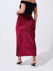 Yours Curve Red Limited Velvet Skirt - Image 2 of 5