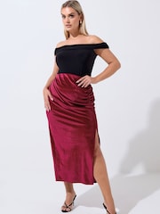 Yours Curve Red Limited Velvet Skirt - Image 3 of 5