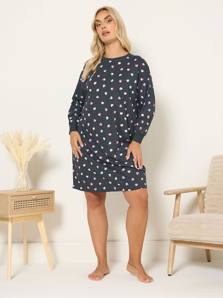 Yours Curve Grey Long Sleeve Nightdress - Image 1 of 5 Yours Curve Grey Long Sleeve Nightdress - Image 1 of 5