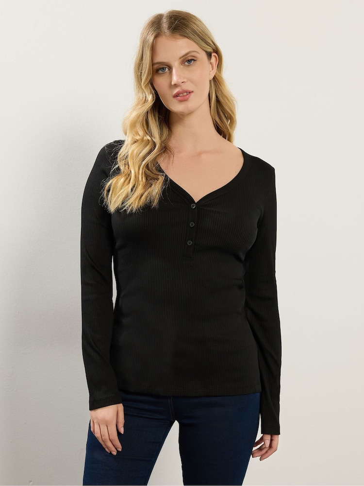 Long Tall Sally Long Sleeve Ribbed Henley Top - صورة 1 من 5 Long Tall Sally Long Sleeve Ribbed Henley Top - صورة 1 من 5