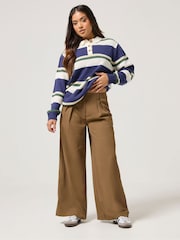 PixieGirl Petite Brown Pleated Front Wide Leg Dad Trousers - Image 1 of 5